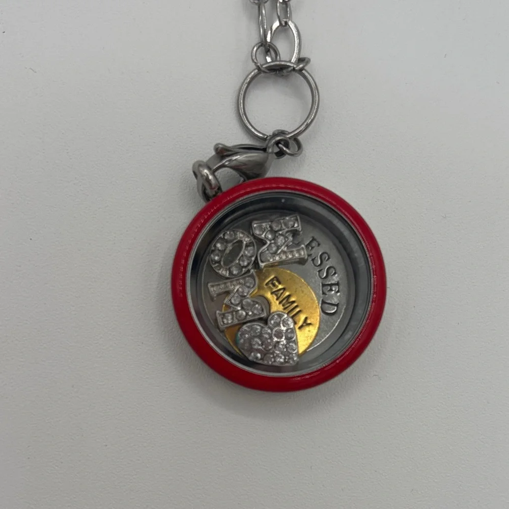 Elegant Silver Floating Locket MOM Hearts, Blessed, Family Long Pendant Necklace